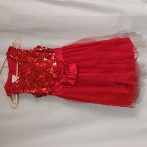 Bonnie Jean Red Sequin Bow Tulle Formal Dress for Girls